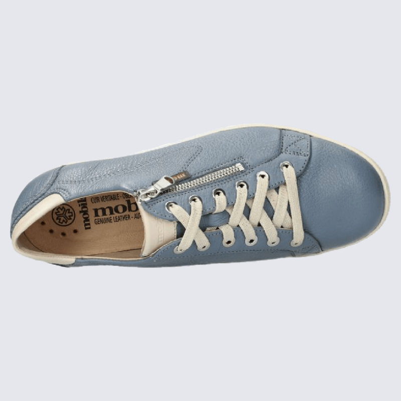 Baskets Mobils, baskets femme en cuir lisse mer bleue