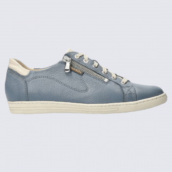 Baskets Mobils, baskets femme en cuir lisse mer bleue