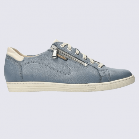 Baskets Mobils, baskets femme en cuir lisse mer bleue