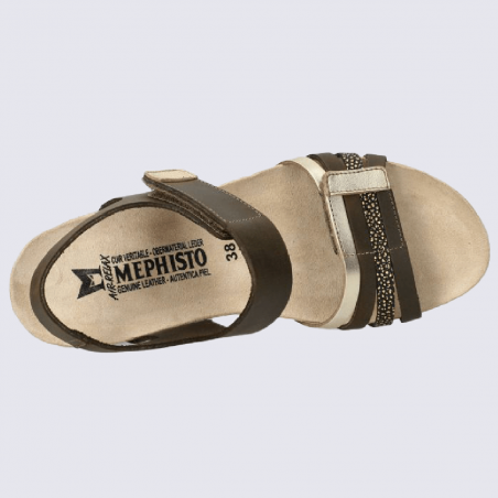 Sandales Mephisto, sandales à talon compensé femme en cuir nubuck kaki