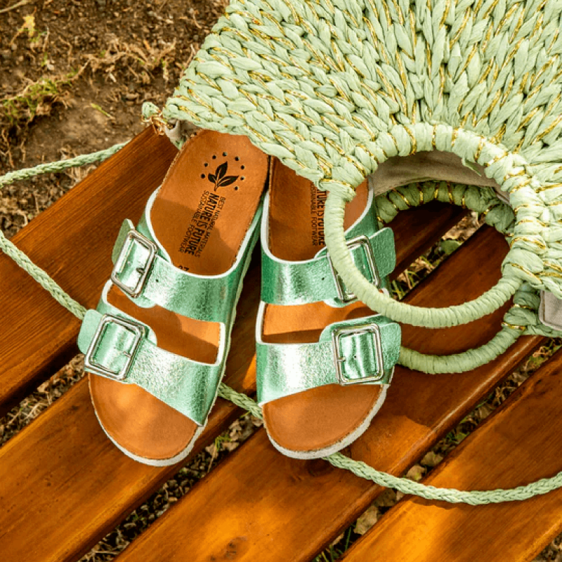 Mules Mephisto, sandales/mules en matériaux recyclés, Nature is Future pour femme vert menthe