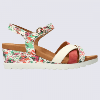 Sandales Mephisto, sandales à talons compensés femme en cuir multicolore rouge