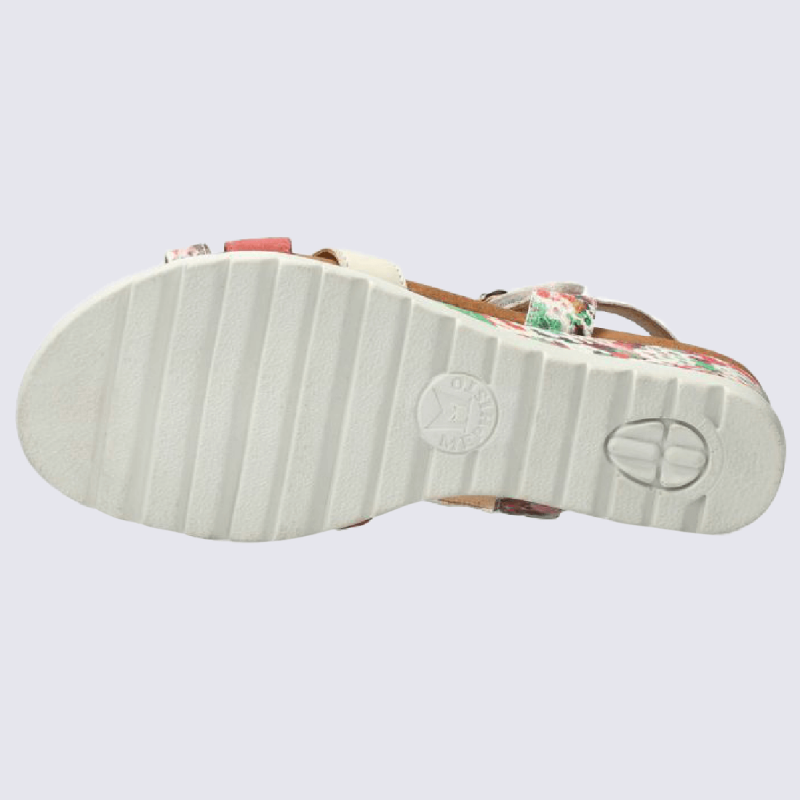 Sandales Mephisto, sandales à talons compensés femme en cuir multicolore rouge