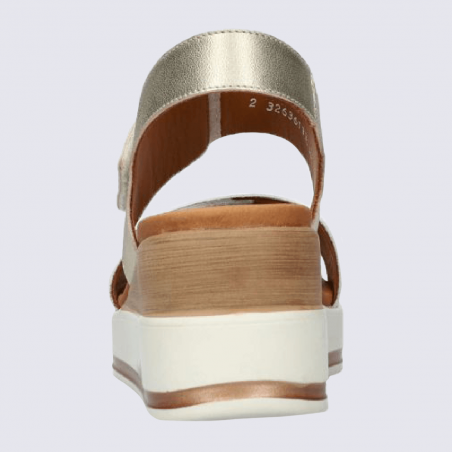 Sandales Mephisto, sandales à talons compensés perforées femme en cuir blanc or