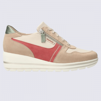 Baskets Mobils, baskets compensées femme en cuir sable