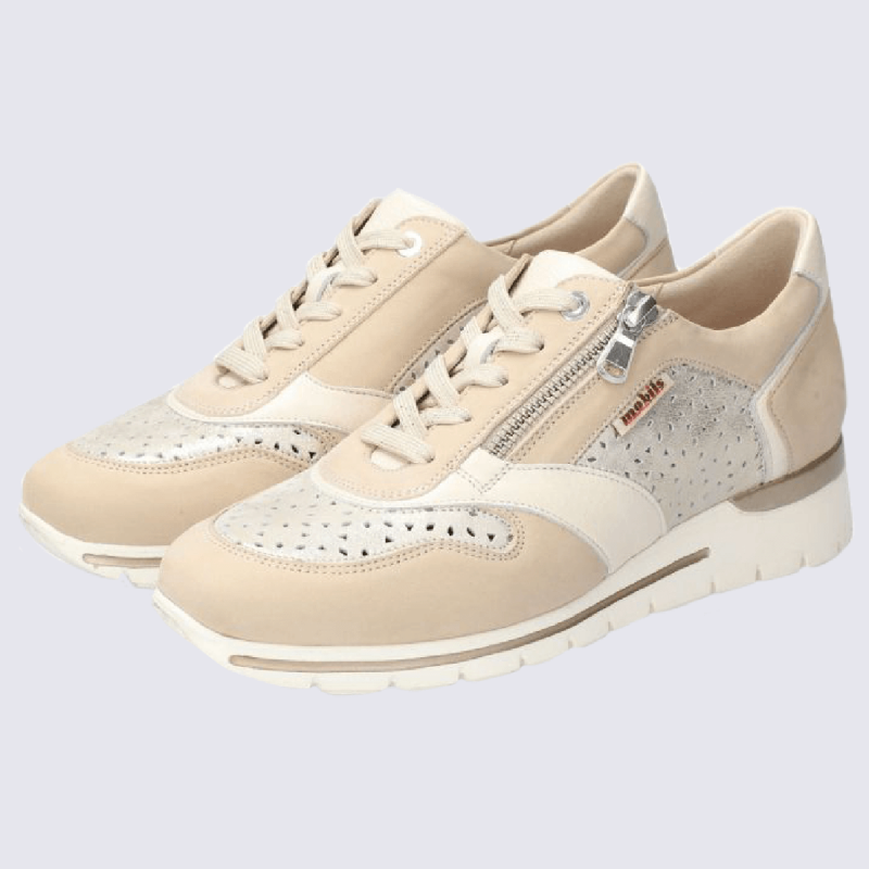 Baskets Mobils, baskets élégantes femme en cuir nubuck beige/nude