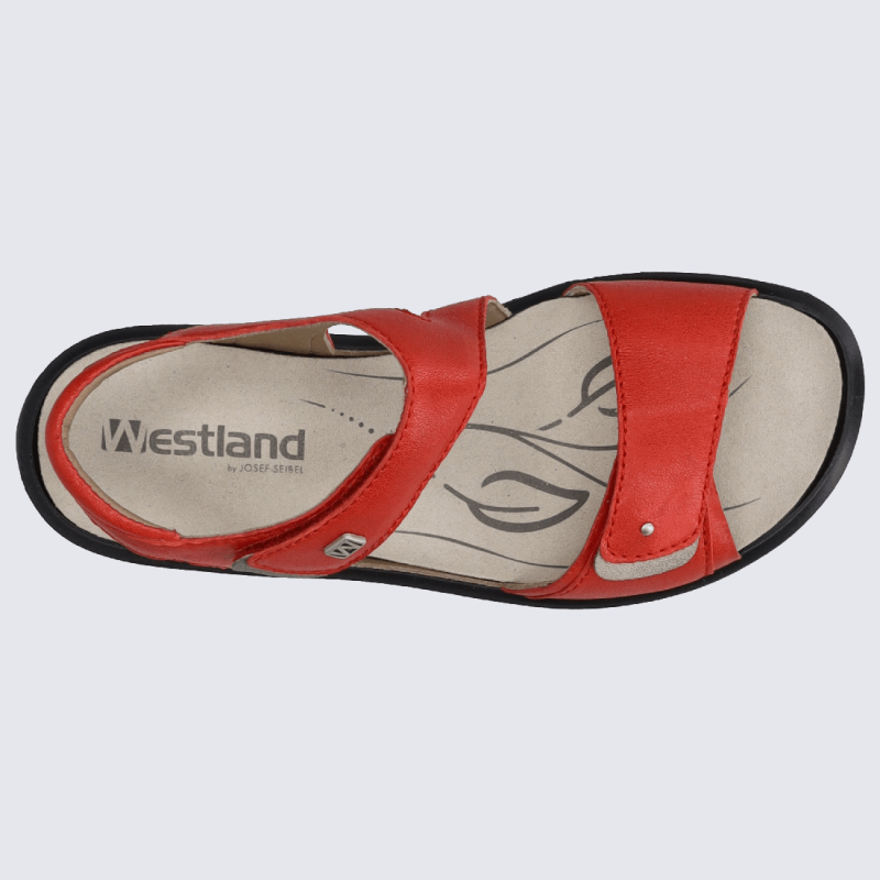 Nu-pieds Westland by Josef Seibel, nu-pieds femme à velcro en cuir rouge