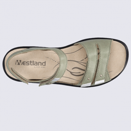 Nu-pieds Westland by Josef Seibel, nu-pieds femme à 2 brides velcro  en cuir vert menthe