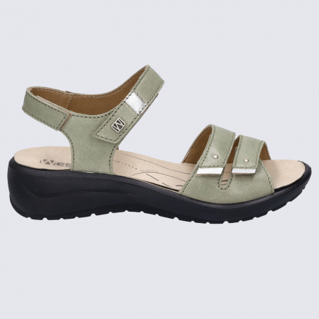 Nu-pieds Westland by Josef Seibel, nu-pieds femme à 2 brides velcro en cuir vert menthe Nu-pieds Westland by Josef Seibel, nu-pieds femme à 2 brides velcro en cuir vert menthe