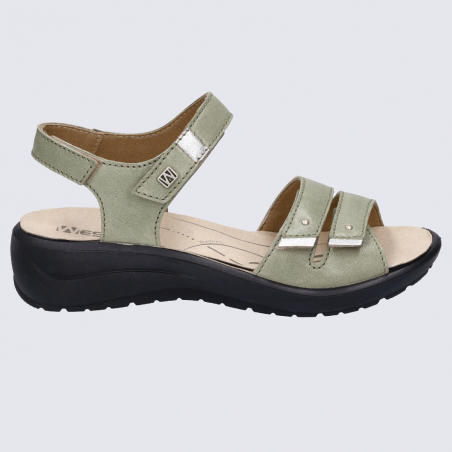 Nu-pieds Westland by Josef Seibel, nu-pieds femme à 2 brides velcro  en cuir vert menthe