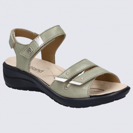 Nu-pieds Westland by Josef Seibel, nu-pieds femme à 2 brides velcro en cuir vert menthe Nu-pieds Westland by Josef Seibel, nu-pieds femme à 2 brides velcro en cuir vert menthe