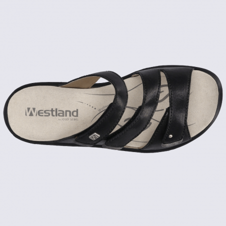 Mules Westland by Josef Seibel, mules femme à 3 brides velcro  en cuir noir