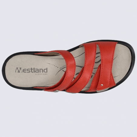 Mules Westland by Josef Seibel, mules femme à 3 brides velcro  en cuir rouge