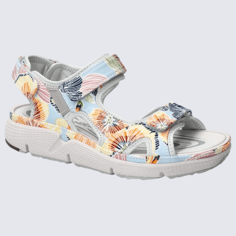 Sandales Allrounder, sandales sportives fleuris pour femme orange et bleu