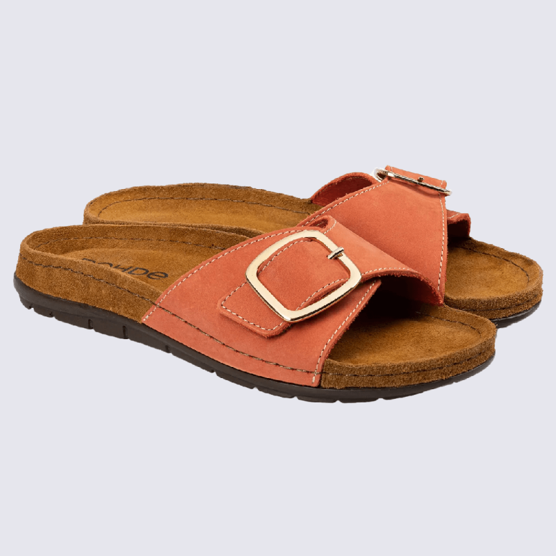Mules Rohde, mules 1 bride tendance femme en cuir orange baiser