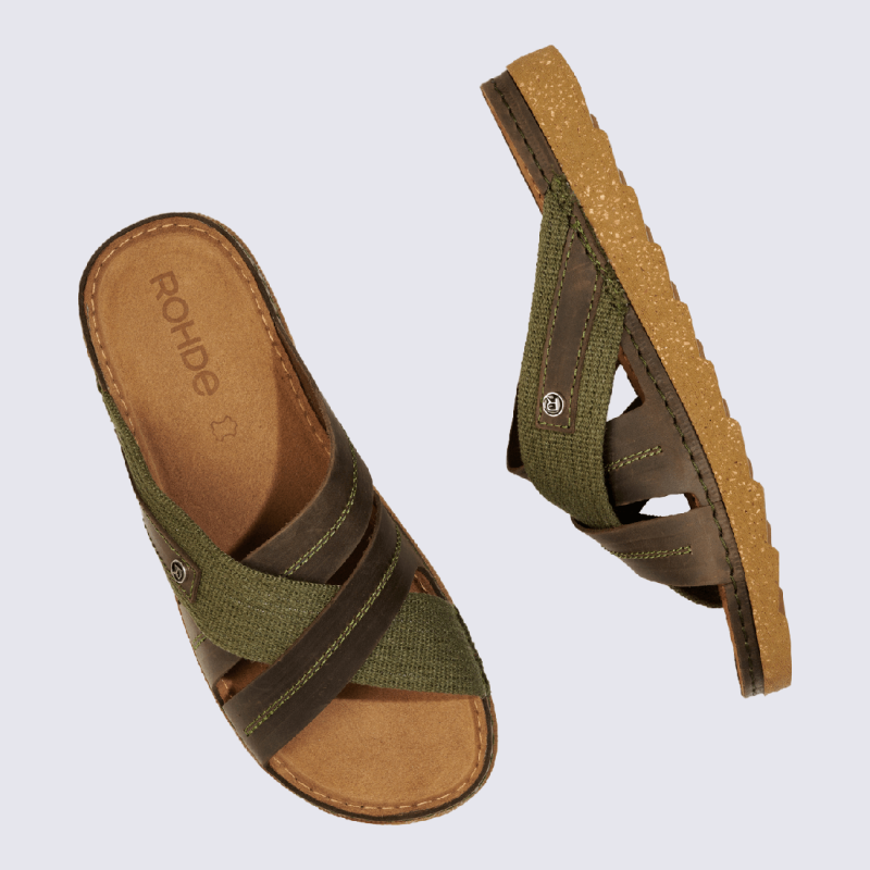 Mules Rohde, mules d'été homme en cuir et textile marron moka