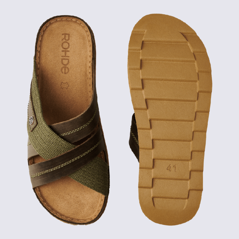 Mules Rohde, mules d'été homme en cuir et textile marron moka