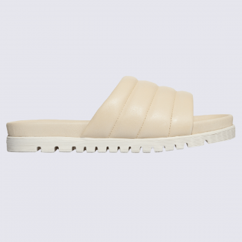 Mules Rohde, mules tendances matelassées femme en cuir beige nature