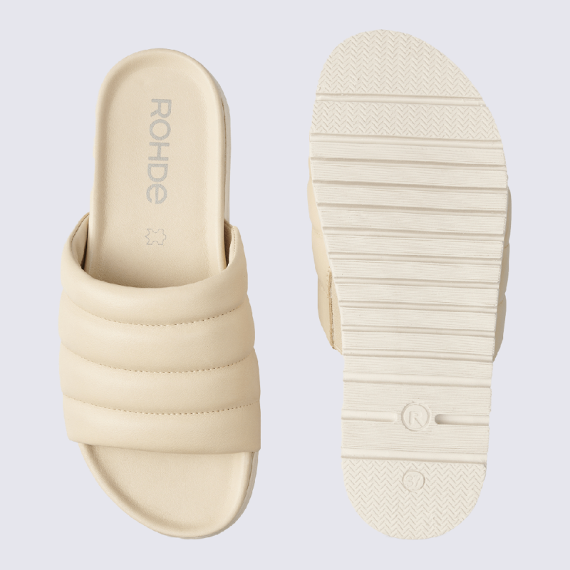 Mules Rohde, mules tendances matelassées femme en cuir beige nature