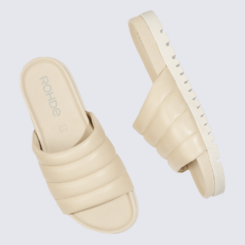 Mules Rohde, mules tendances matelassées femme en cuir beige nature