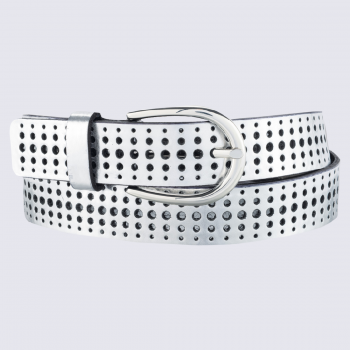 Ceinture Bernd Götz, ceinture ronds perforés femme en cuir argenté