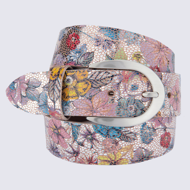 Ceinture Bernd Gotz ceinture tendance motif a fleurs femme en cuir metallise multicolore I Igert Chausseur Maroquinier