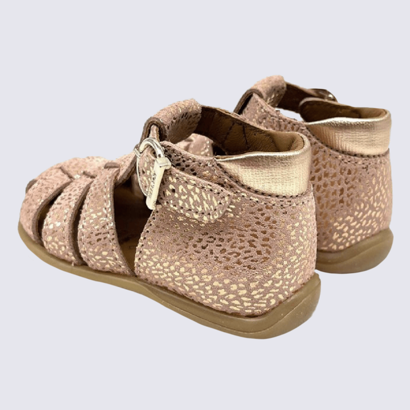 Sandales Bellamy, sandales à motif léopard doré pour fille en cuir rose
