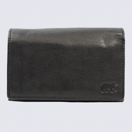 Portefeuille Bear, portefeuilles à rabat pression femme en cuir noir Portefeuille Bear, portefeuilles à rabat pression femme en cuir noir