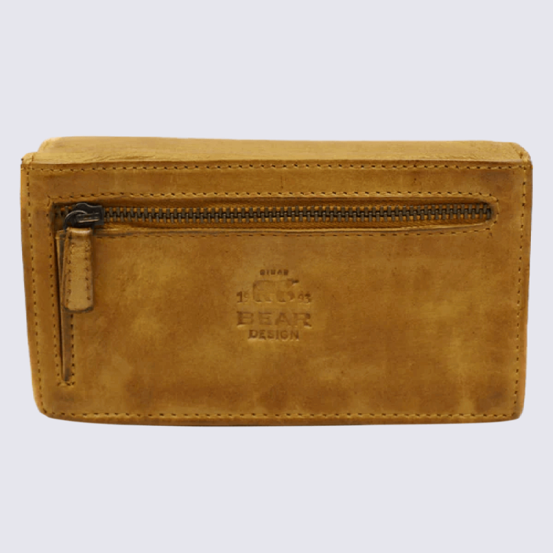 Portefeuille Bear, portefeuille à rabat unisexe Emma en cuir jaune