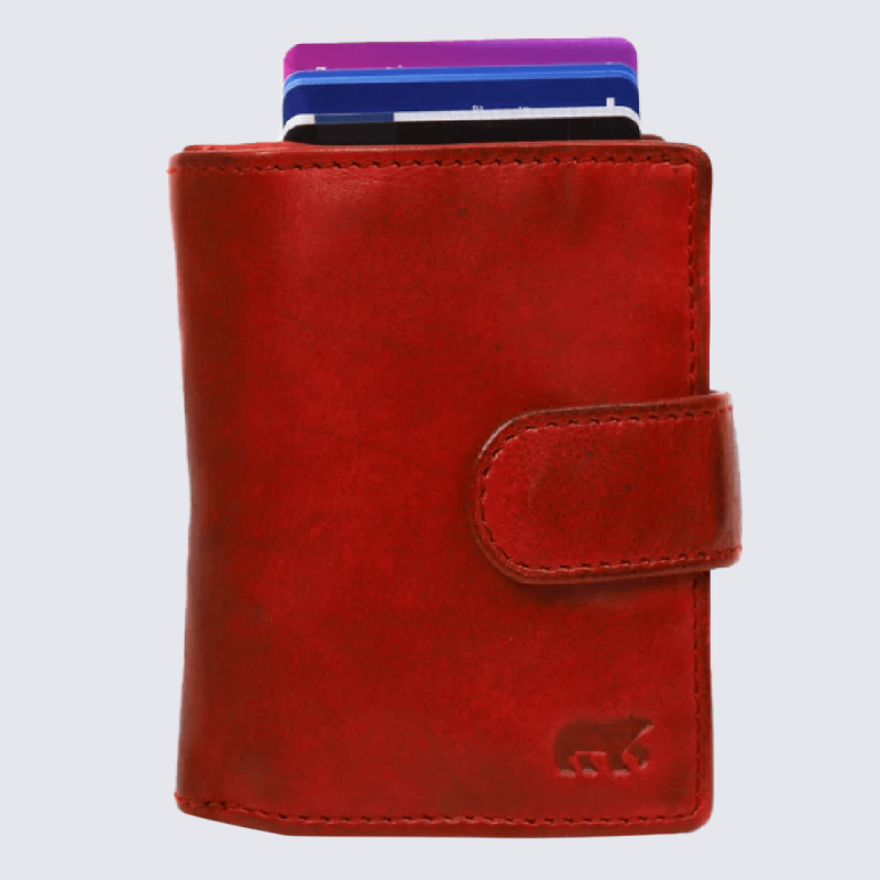 Porte-cartes Bear, porte-cartes unisexe Kris en cuir rouge