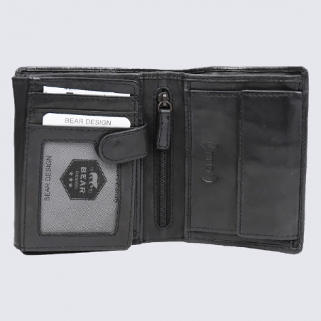 Portefeuille Bear, portefeuilles unisexe en cuir noir