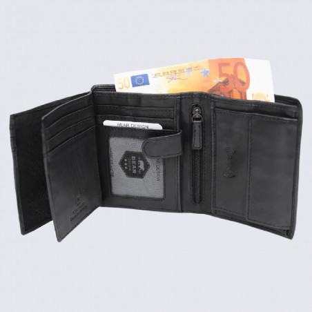 Portefeuille Bear, portefeuilles unisexe en cuir noir
