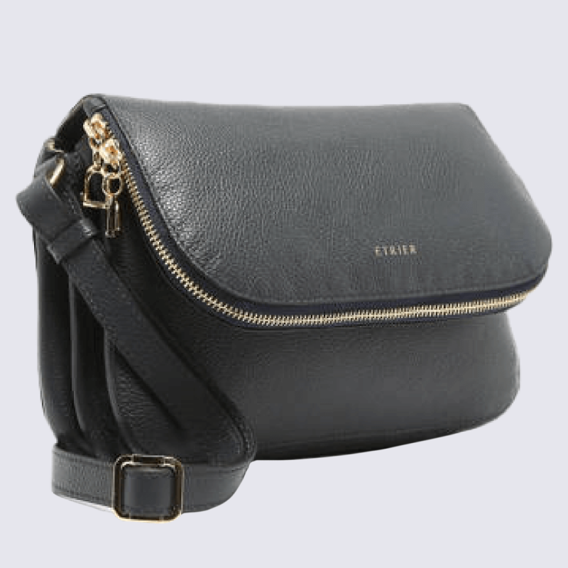 Sac à bandoulière Etrier, sac à bandoulière M ligne Tradition femme en cuir marine