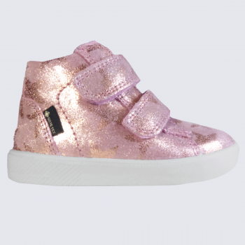 Baskets Superfit, baskets à étoiles à velcro filles en cuir rose et doré