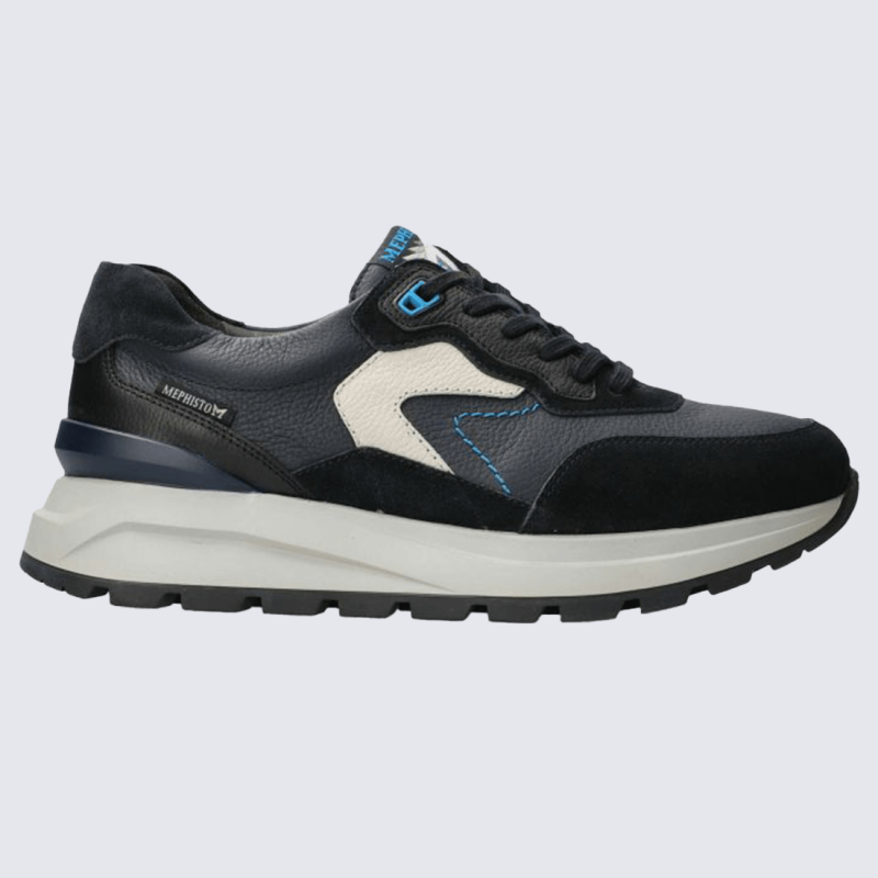 Basket MEPHISTO basket confortable et elegante homme en cuir marron et bleu Igert Chaussures Maroquinerie