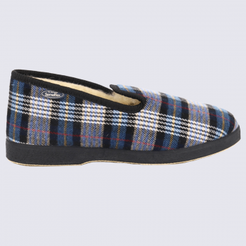Chaussons Semelflex, chaussons charentaises fourrés motif rayer homme en textile marine
