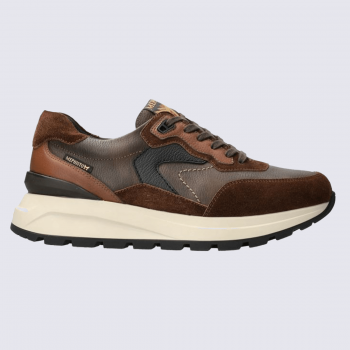 Basket Mephisto, basket agréable et chic homme en cuir marron et bleu