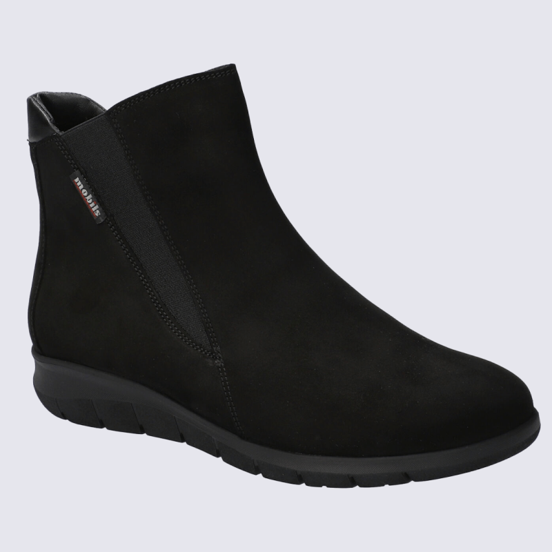 Bottines Mephisto, bottines élégante et moderne femme en cuir lisse noir