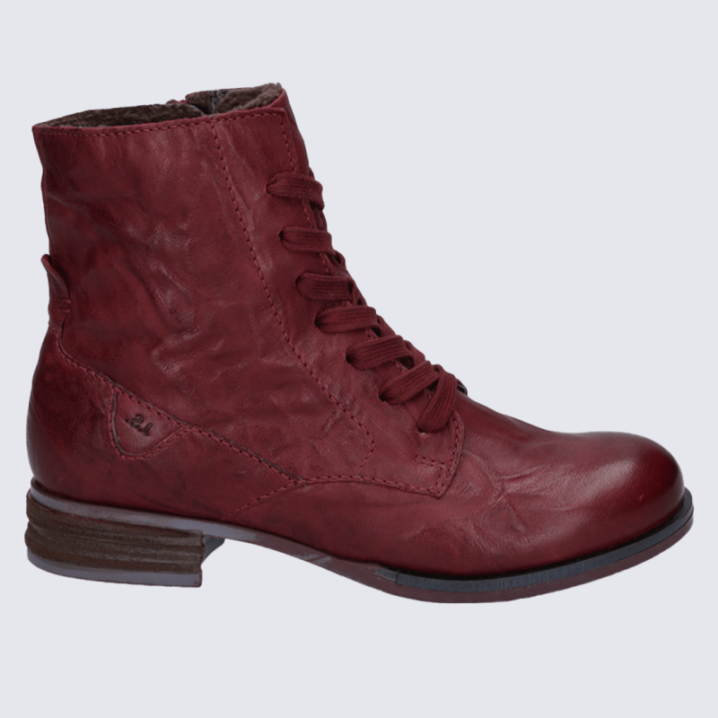Bottines Josef Seibel, bottines zippées confortables femme en cuir rouge