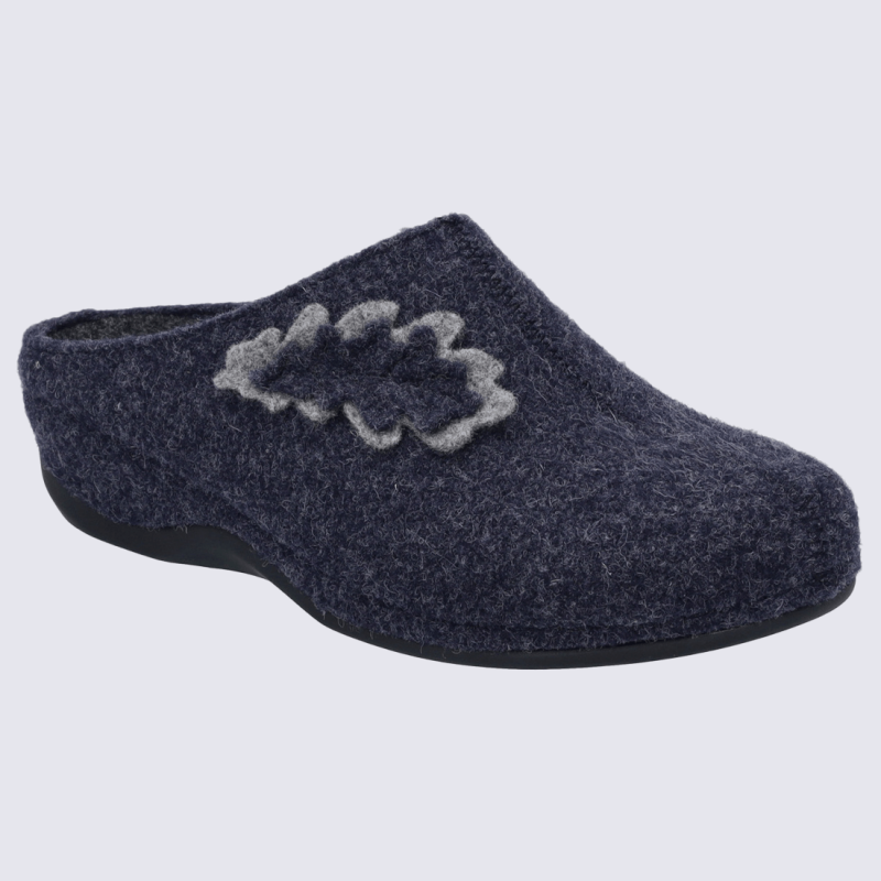 Mules Josef Seibel, mules moderne motif feuille femme en textile bleu marine