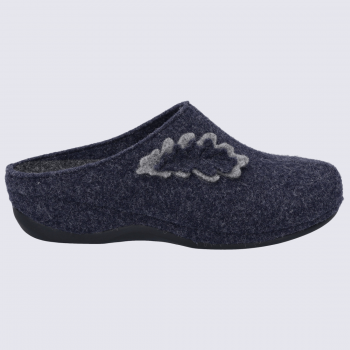 Mules Josef Seibel, mules moderne motif feuille femme en textile bleu marine