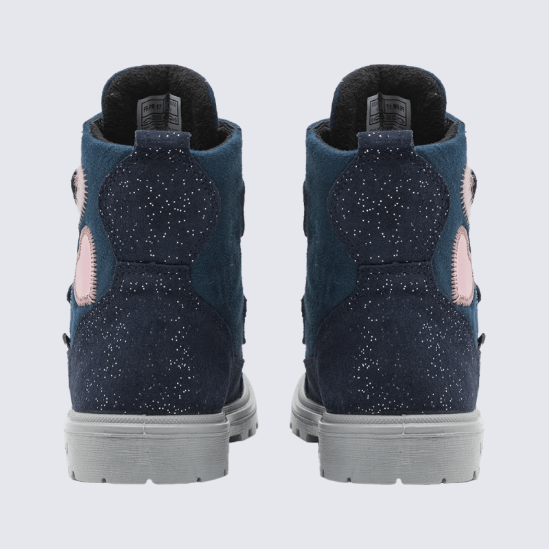 Baskets Superfit, baskets motif cœur à velcro imperméable filles en cuir bleu et rose