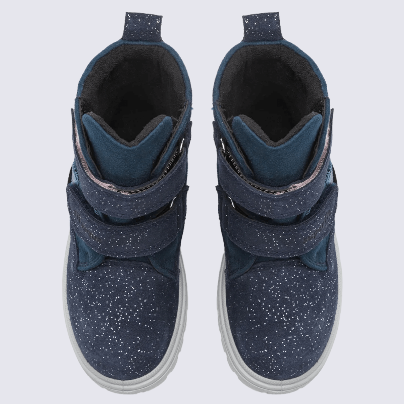 Baskets Superfit, baskets motif cœur à velcro imperméable filles en cuir bleu et rose