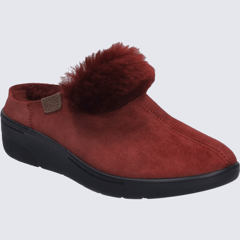 Pantoufles Josef Seibel, Pantoufles chaude et chic femme en peau d'agneau rouge