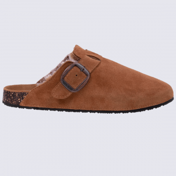 Chaussons Isotoner, chausson tendance fourré femme cuir Camel