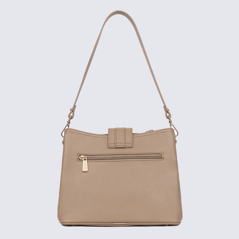 Sac à bandoulière Hexagona, sac à bandoulière classe et moderne femme en cuir biscuit