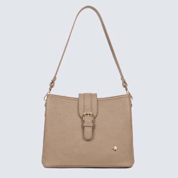Sac à bandoulière Hexagona, sac à bandoulière classe et moderne femme en cuir biscuit