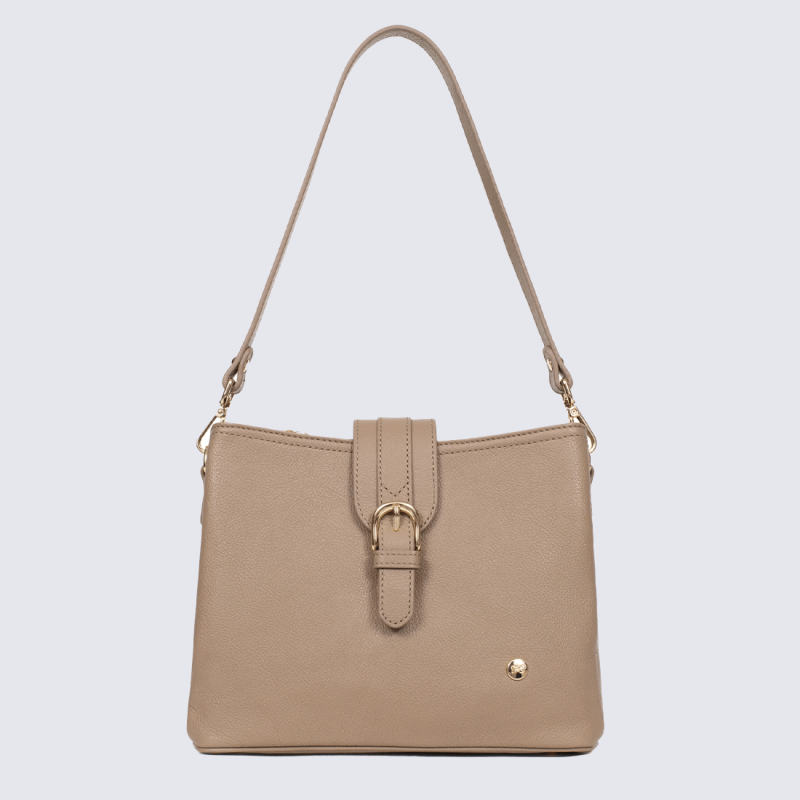 Sac à bandoulière Hexagona, sac à bandoulière classe et moderne femme en cuir biscuit
