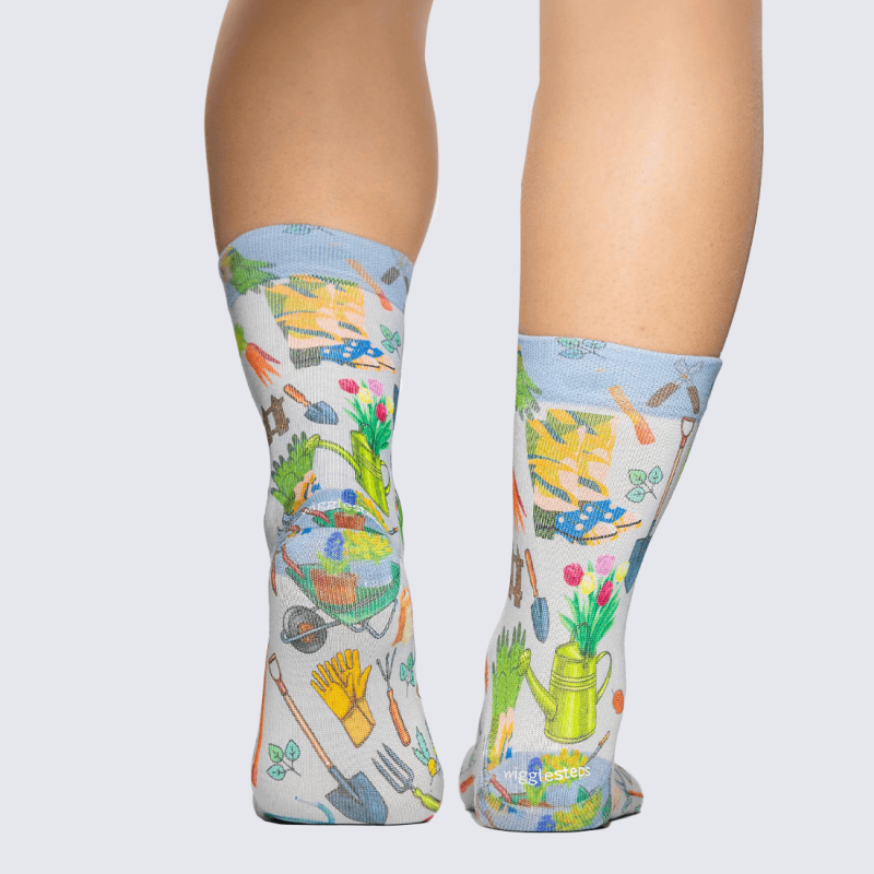 Chaussettes Wigglesteps, chaussettes motif jardin femme en coton bio vert