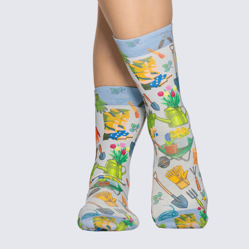 Chaussettes Wigglesteps, chaussettes motif jardin femme en coton bio vert